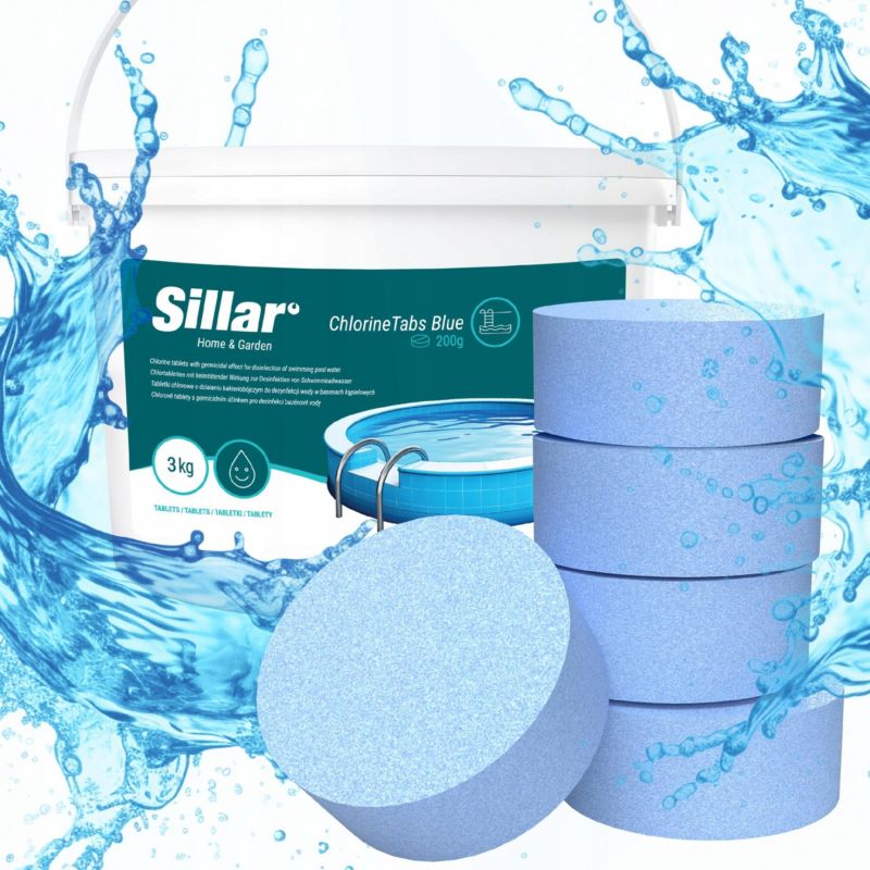 Chlor do basenu, Sillar, w tabletkach, 11w1, do dezynfekcji wody w basenach, jacuzzi, 3kg, 200g, 1szt