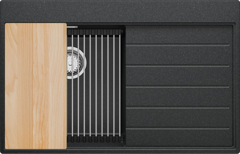 Zlewozmywak Sydney PRIMAGRAN Nablatowy 78x50cm do szafki od 45cm, Grafitowy + Syfon + Akcesoria, S268, 1 szt.