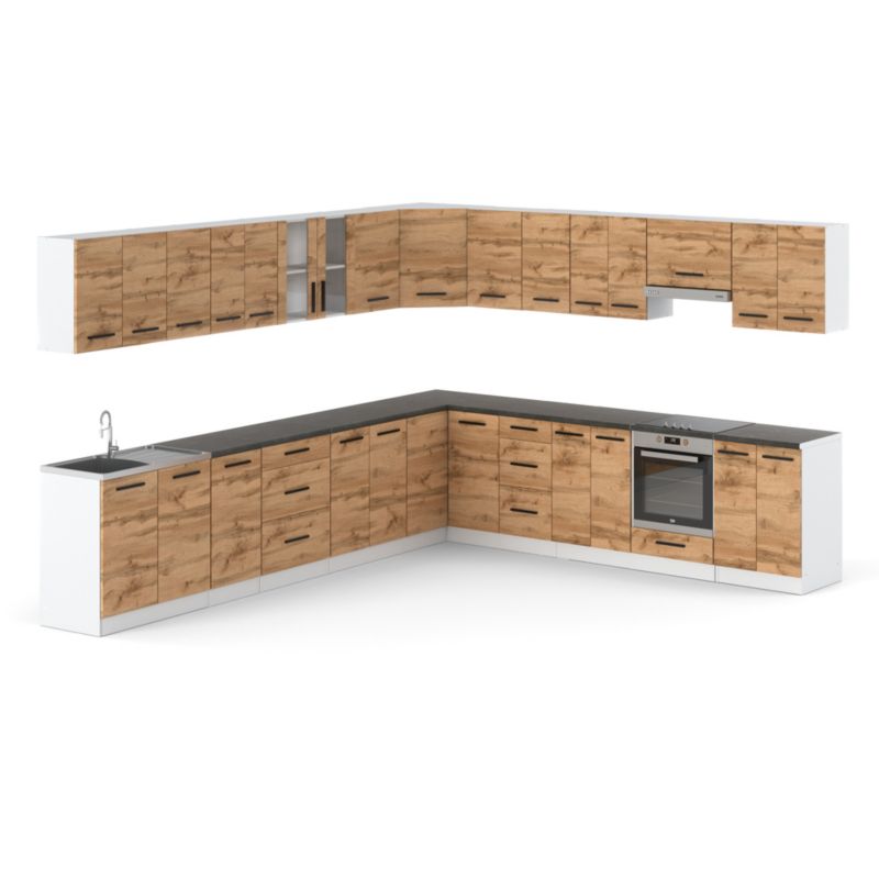 Zestaw Kuchenny Hurtownia-Mebli Z Blatem Kuchnia narożna Rossa 680cm Biały Mat Dąb Wotan 680x47x145 cm 1szt.