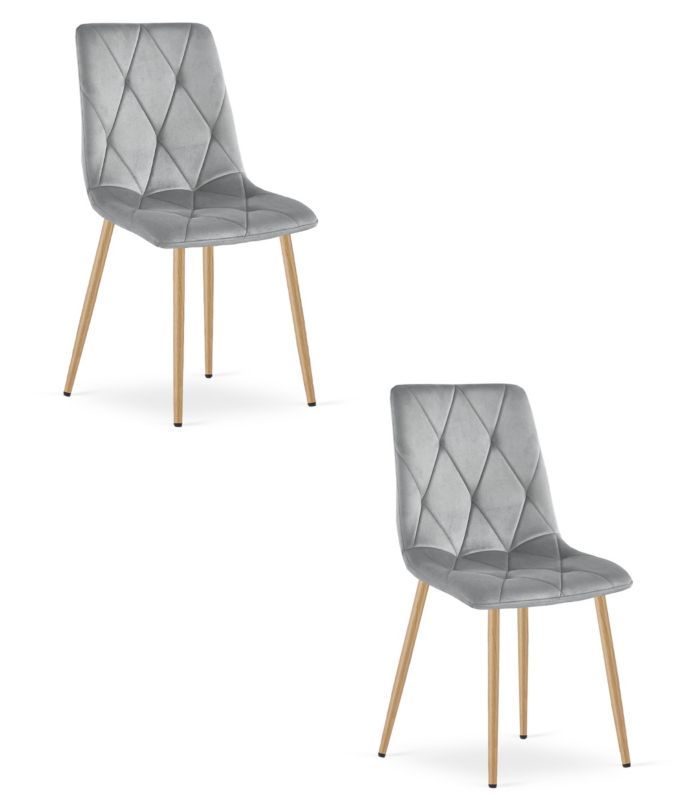 Krzesło EDANTI, jasny szary aksamit, nogi kolor drewna 2 szt.