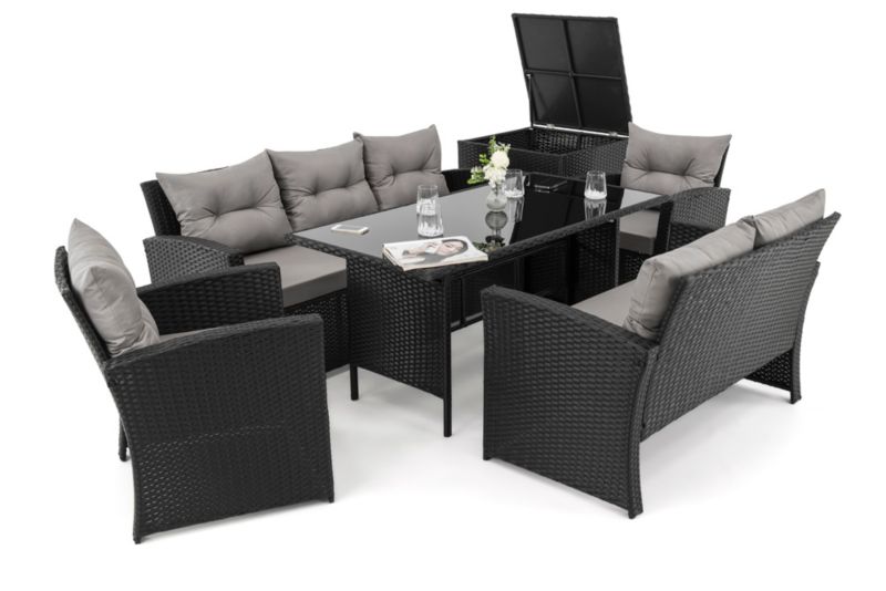 Zestaw mebli ogrodowych MebleMWM Marsylia Big technorattan czarny poduszki szare-01 1 kpl.