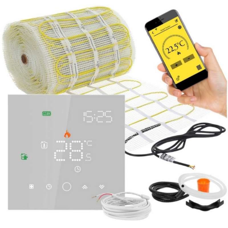 Zestaw Mata grzewcza pod płytki MA-160W/m² 20m² + Leo Biały 1szt.