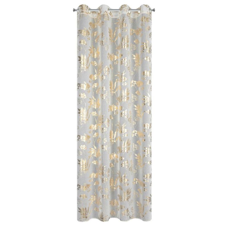 Firanka Leti Eurofirany Etamina Biała Złote Kwiaty Przelotki 140X250 Cm 1 Szt.