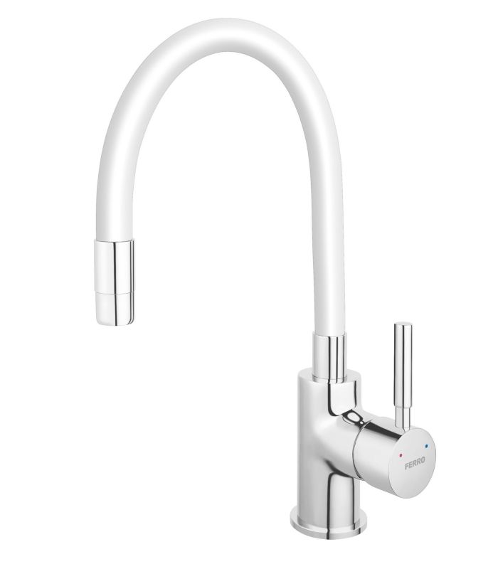 Bateria Ferro zlewozmywakowa stojąca ZUMBA z elastyczną wylewką białą chromowa 1 szt.