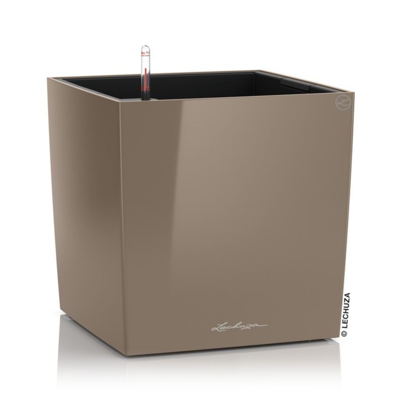 Doniczka Lechuza Do Domu Ogrodu CUBE 50 Taupe-szarobrązowy Połysk 1 szt