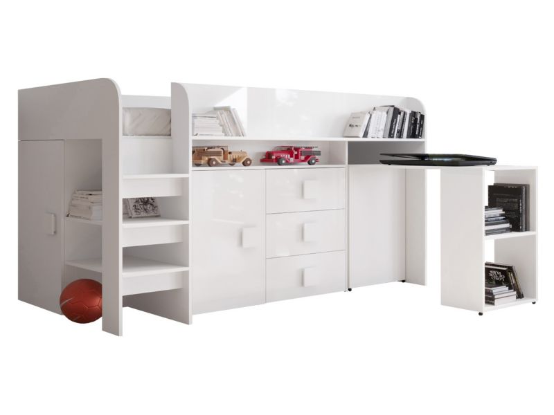 Łóżko piętrowe z biurkiem MIRJAN 24 Toledo 1 biały połysk + uchwyty białe 1 kpl.
