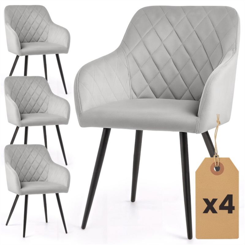 Welurowe krzesło tapicerowane pikowane w romby AKORD Szare VELTO Czarne nogi 4 szt.
