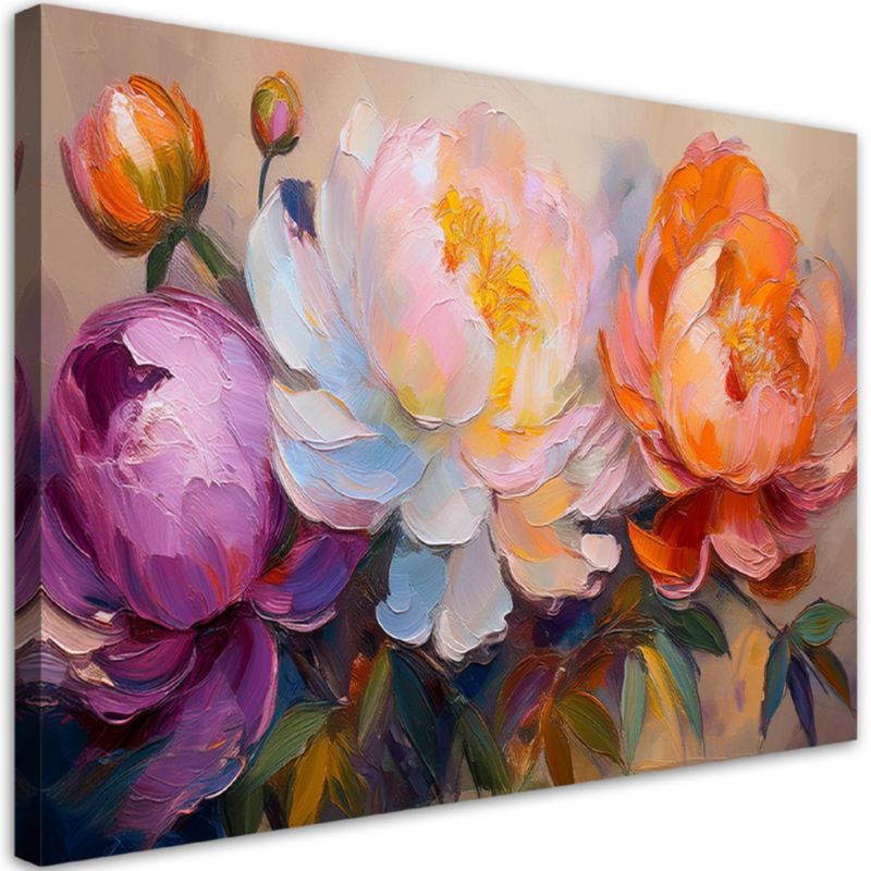 Obraz do salonu sypialni Feeby Piwonie Kwiaty Rośliny Kolorowe 60x40 cm 1 szt