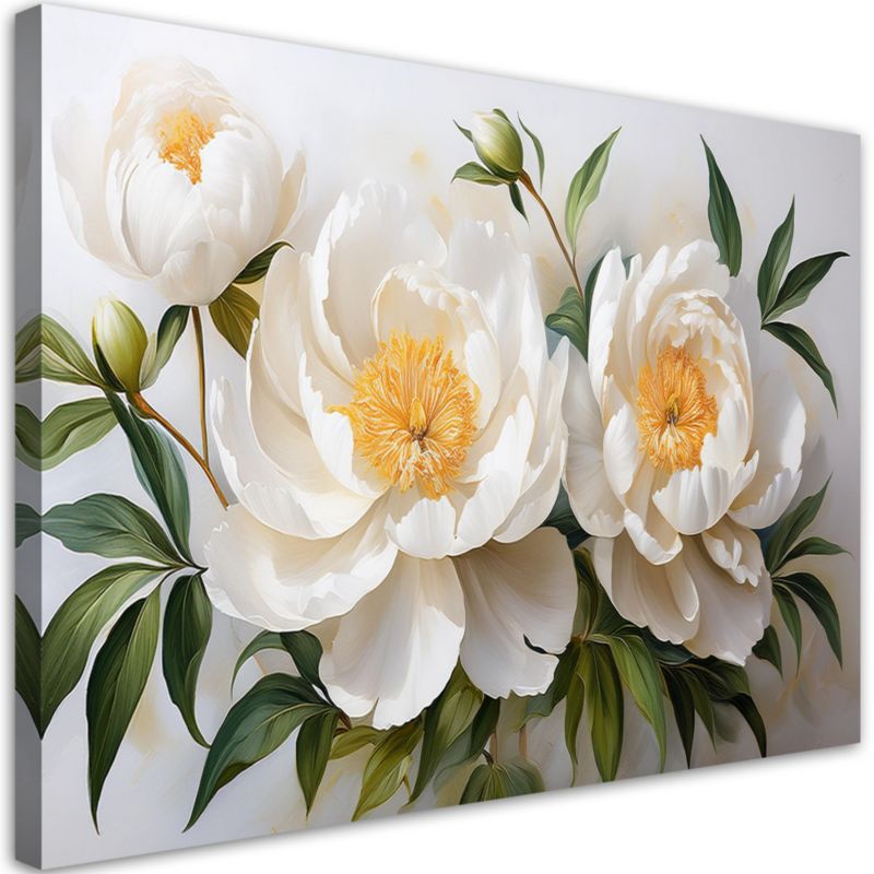 Obraz na płótnie Feeby Białe Kwintące Kwiaty Piwonii 90x60cm 1szt