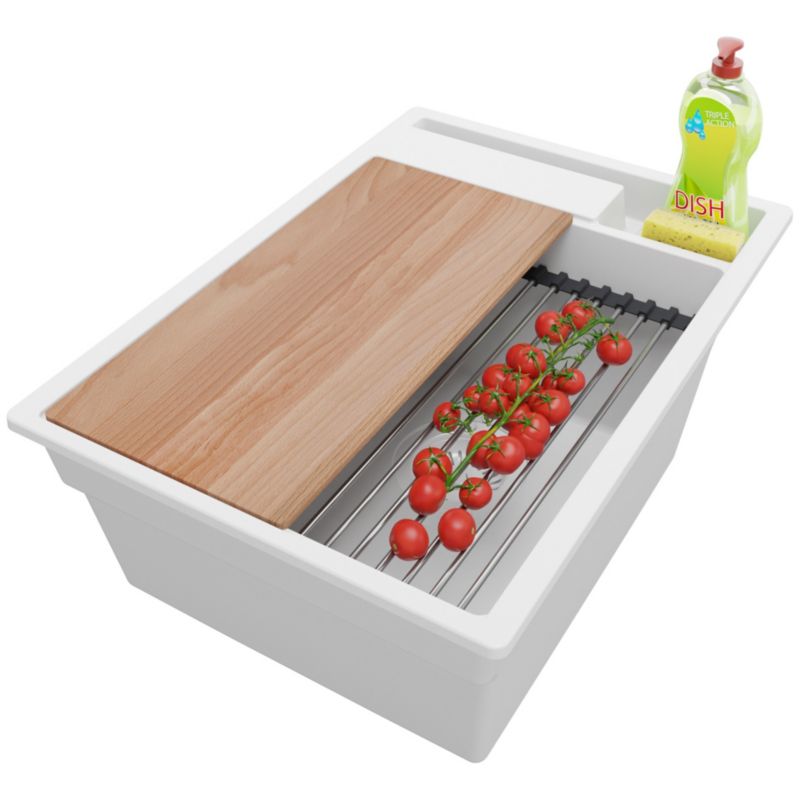 Zlewozmywak Oslo Pocket PRIMAGRAN Nablatowy 38x53cm do szafki od 40cm z Syfonem i Dodatkiem Cały Biały 1 szt.