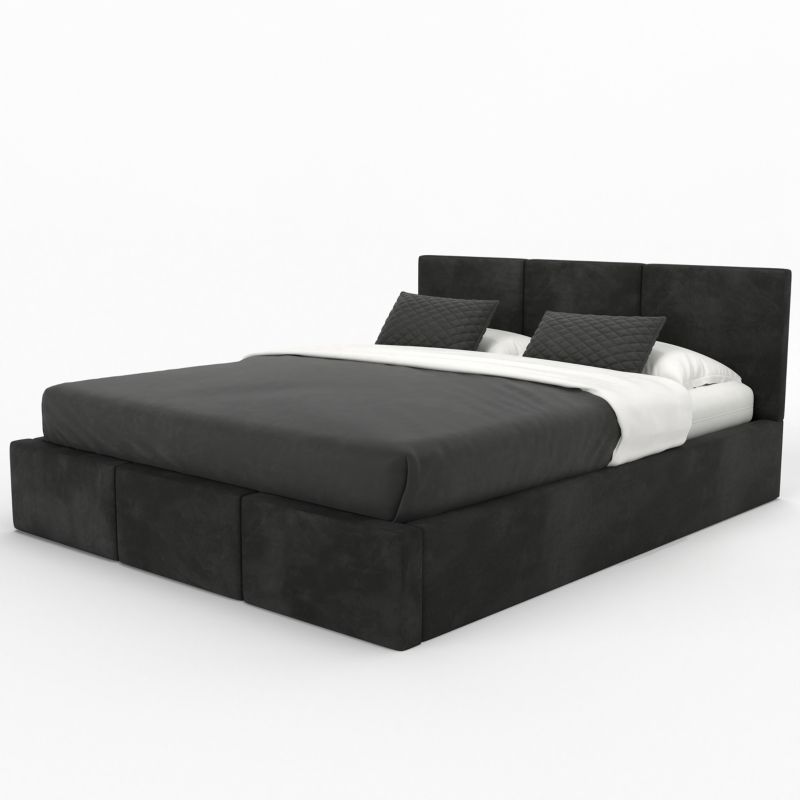 Łóżko Muralo Tapicerowane z Pojemnikiem Czarne 160x200x100 cm 1szt.