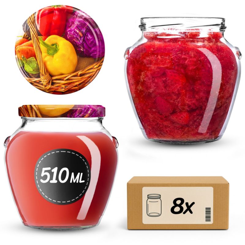 Słoiki na przetwory KADAX Sassa 510ml + wieczka "Papryka" 82mm 8szt.