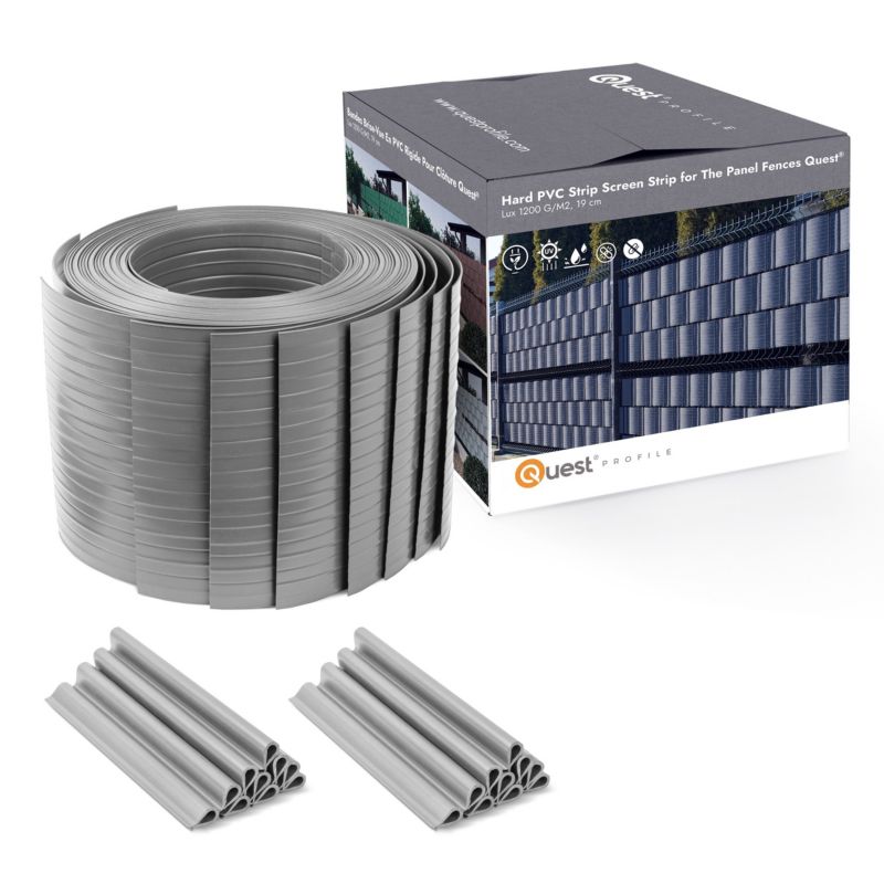 Taśma ogrodzeniowa PCV 19cm, listwa do ogrodzeń panelowych premium, 900 g/m2, RAL 7040, szary, 2.52m