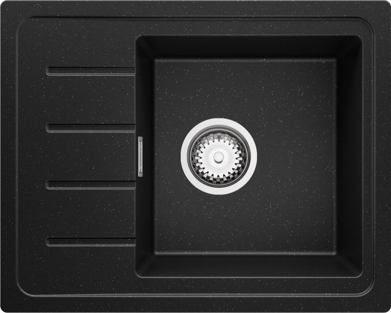 Zlewozmywak Kopenhaga Easy PRIMAGRAN Nablatowy 55x44cm do szafki od 45cm, Czarny Metalik + Syfon, S004, 1 szt.