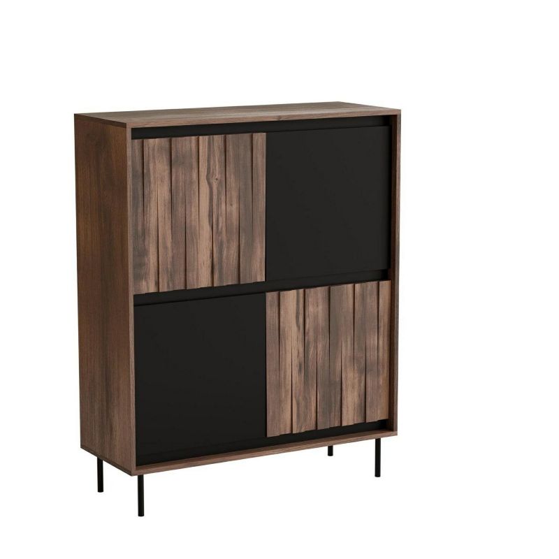 Komoda Miri INTESI nowoczesna orzechowa z frezowanym frontem czarne nogi 102 cm do salonu 1 szt.