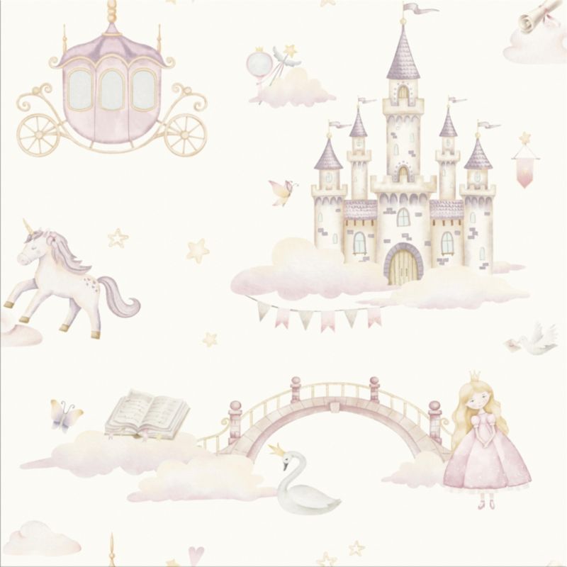 Tapeta na flizelinie dziecięca księżniczki biało-różowa