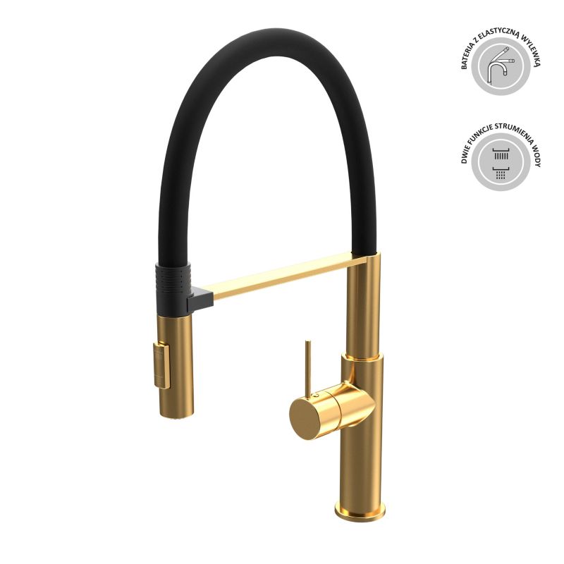 Bateria zlewozmywakowa Milo Amira z wyciąganą wylewką złota