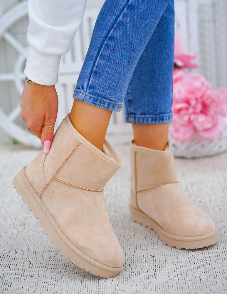 Beżowe Śniegowce Botki Na Platformie Ocieplane Saszki Basic