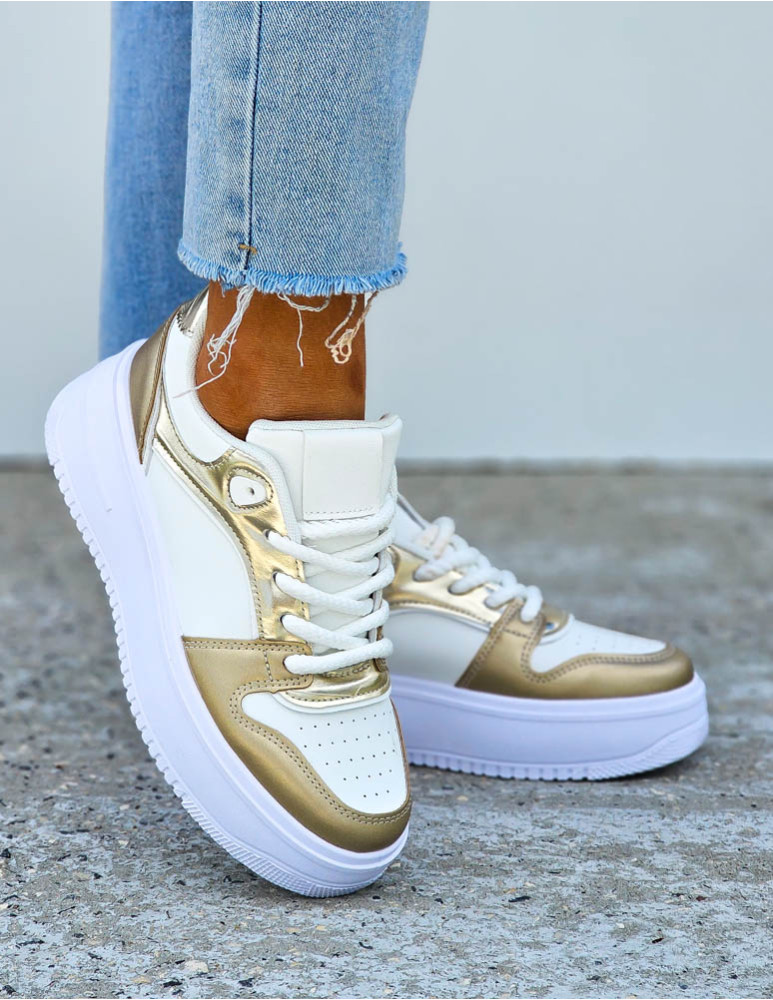 Białe Buty Sportowe Sneakersy Na Platformie Gold