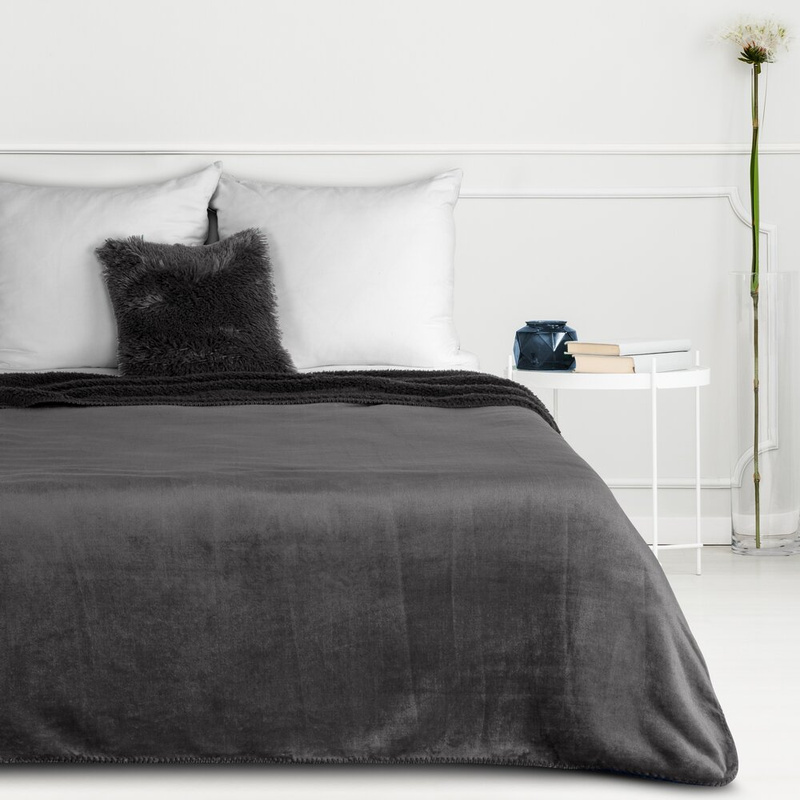 Koc flano 200x220 cm stalowy TERRIA dwustronny z miękkiej tkaniny barankowej