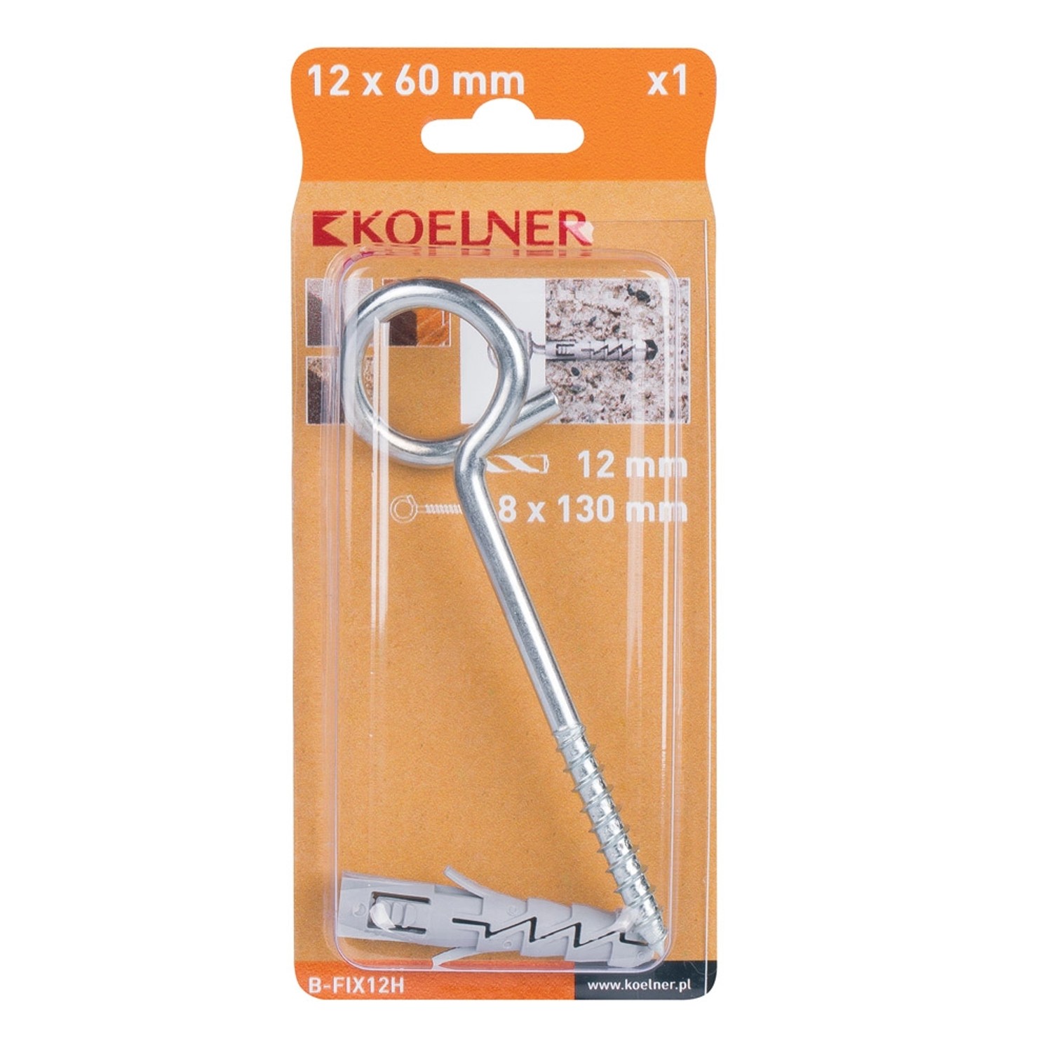 Koelner Kołek FIX rozporowy 12mm z hakiem ślimakowym 1szt