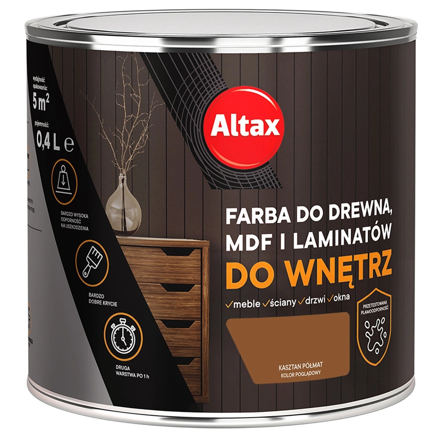 Farba do drewna ALTAX do wnętrz kasztan 400 ml