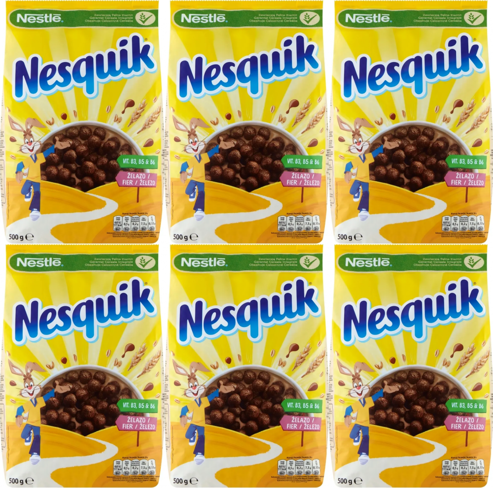 6x Płatki czekoladowe Nestle Nesquik, folia, 450g