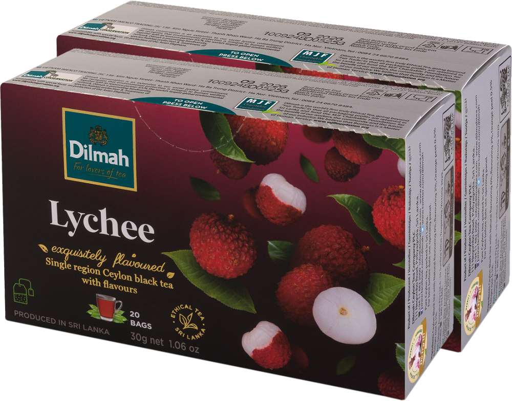 2x Herbata czarna aromatyzowana w torebkach Dilmah Lychee, liczi, 20 sztuk x 1.5g