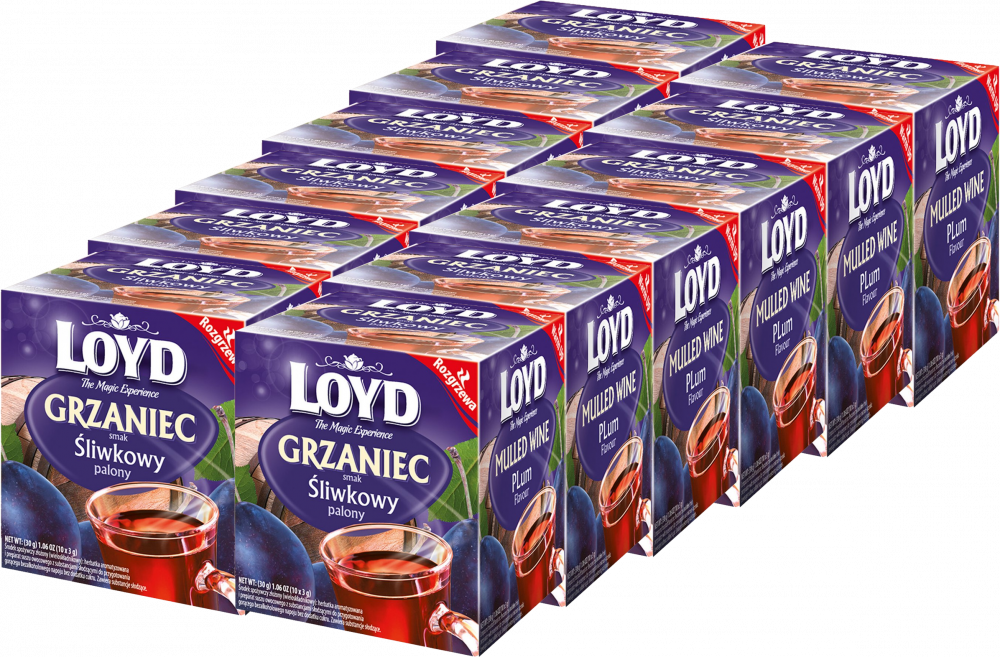 12x Herbata czarna aromatyzowana w kopertach Loyd Grzaniec, śliwkowy, 10 sztuk x 3g
