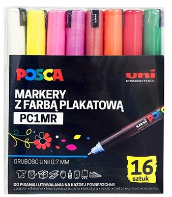 Marker Posca PC-1MR, z farbą plakatową, 0.7mm, 16 sztuk, mix kolorów