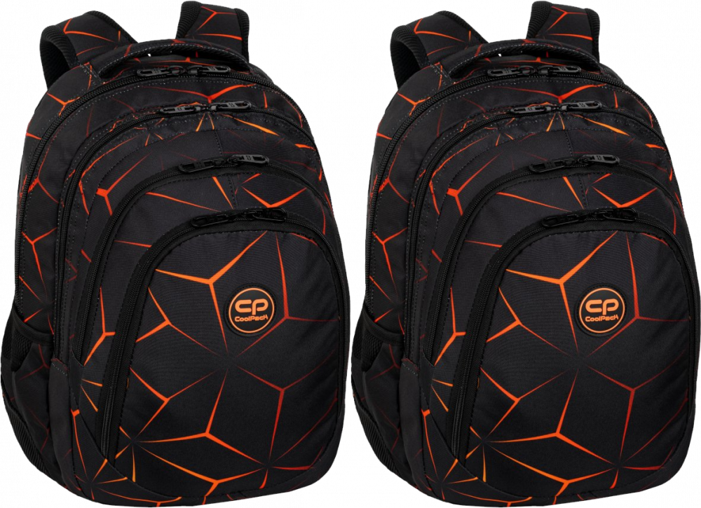 2x Plecak szkolny CoolPack Drafter 3 Lava, trzykomorowy, 27l, 44.5x32x19cm, czarno-pomarańczowy