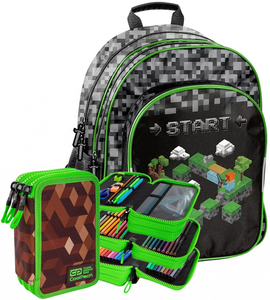 Zestaw: Plecak szkolny Paso Minecraft + Piórnik z wyposażeniem CoolPack Jumper 3 City Jungle