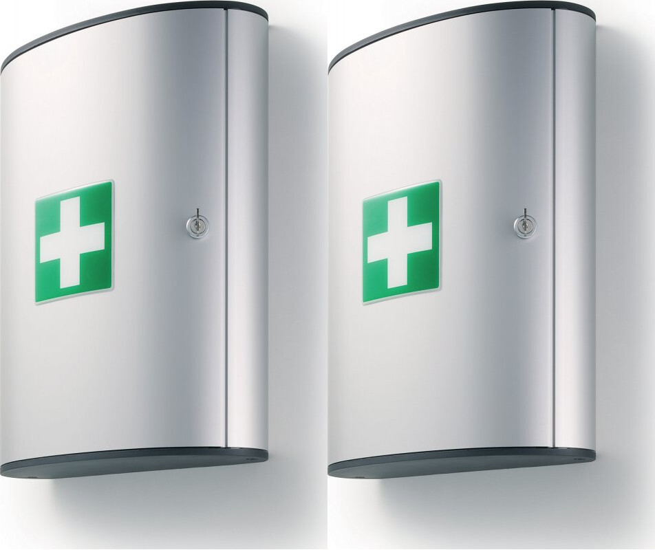 2x Apteczka wisząca Durable, aluminiowa, 3 półki, 302x400x118mm, srebrny