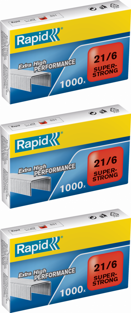 3x Zszywki Rapid Super Strong, 21/6 1M, 1000 sztuk, srebrny