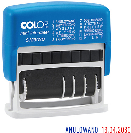 Datownik z hasłami Colop Mini S 120 WD, wersja cyfrowa, wkład czarny