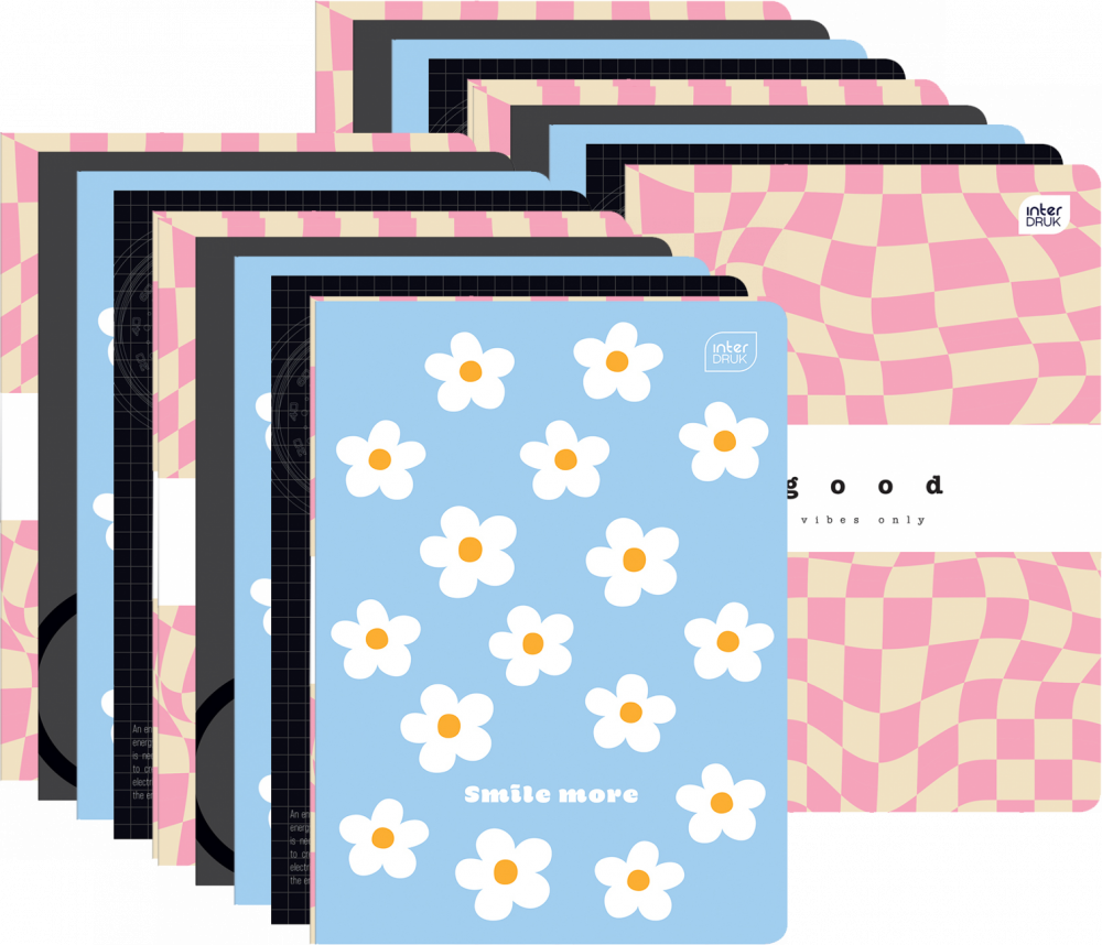 20x Zeszyt gładki Interdruk, A5, miękka oprawa, 60 kartek, mix wzorów