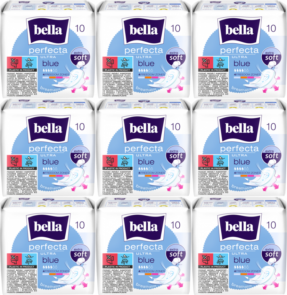 9x Podpaski Bella Perfecta Ultra Blue, extra soft, ze skrzydełkami, 10 sztuk