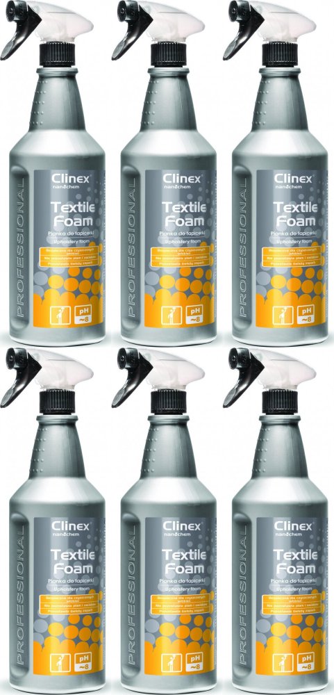 6x Płyn do tapicerki Clinex Textile, w piance, z rozpylaczem, 1l