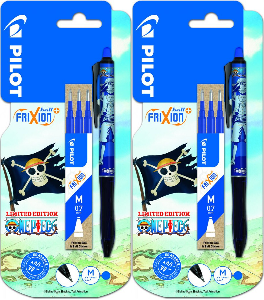 2x Pióro kulkowe wymazywalne Pilot Frixion Ball+ One Piece, 0.7mm, niebieski + wkład, 3 sztuki, niebieski