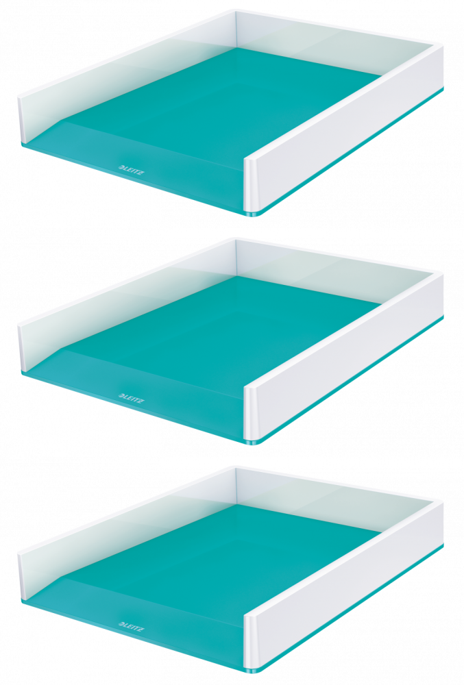 3x Półka na dokumenty Leitz Wow, A4, plastikowa, dwukolorowa, biało-turkusowy