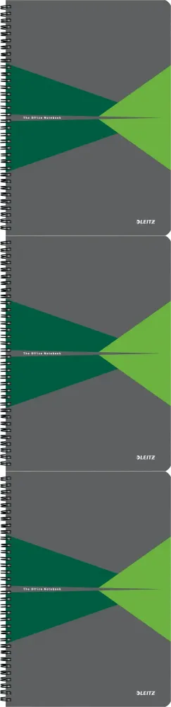 3x Kołonotatnik Leitz Office, A4, w kratkę, 90 kartek, okładka PP, szaro-zielony