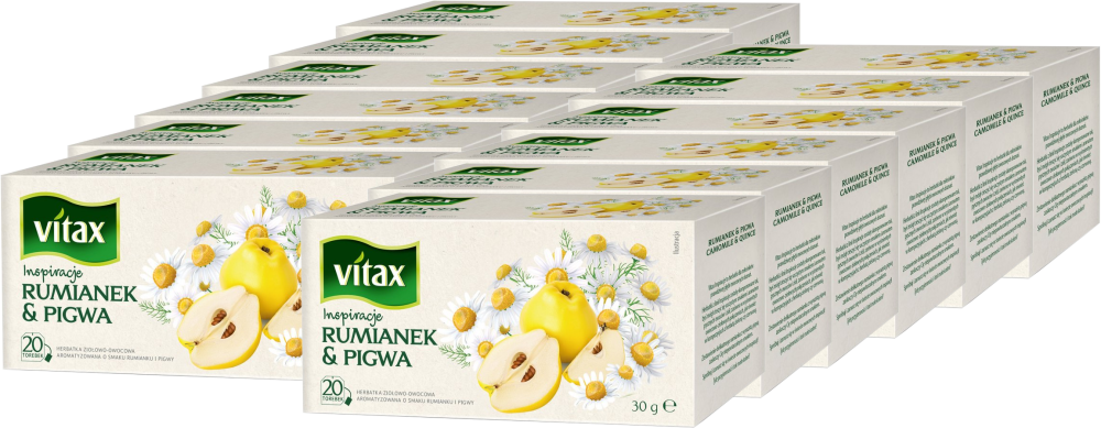 12x Herbata ziołowo-owocowa w torebkach Vitax Inspiracje, rumianek & pigwa, 20 sztuk x 1.5g