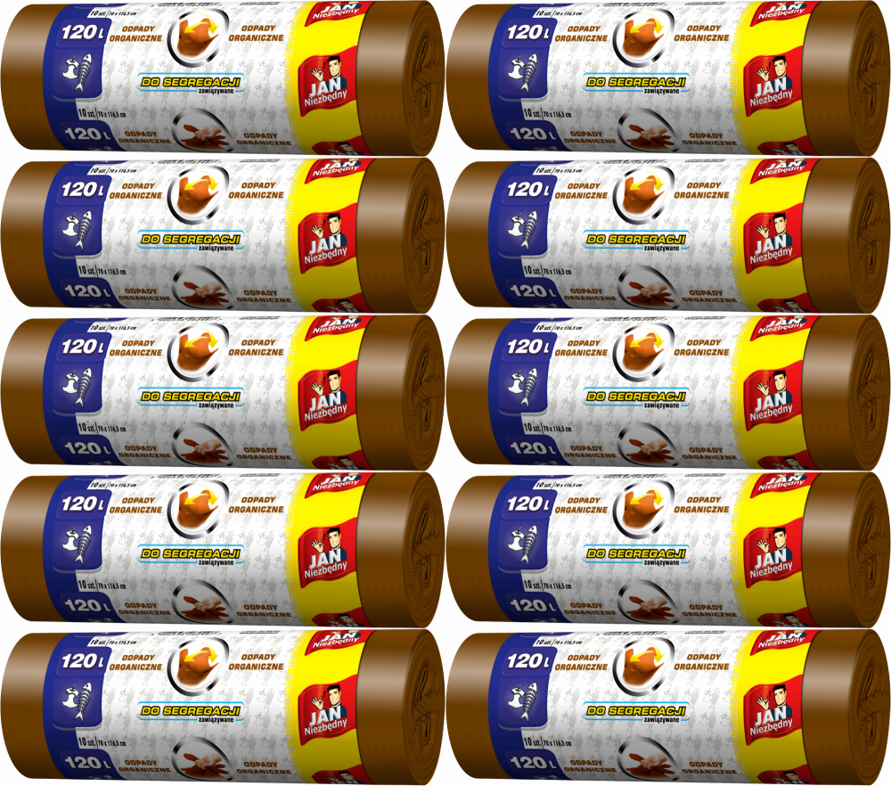 10x Worki na śmieci Jan Niezbędny, na odpady BIO, 120l, 10 sztuk, brązowy