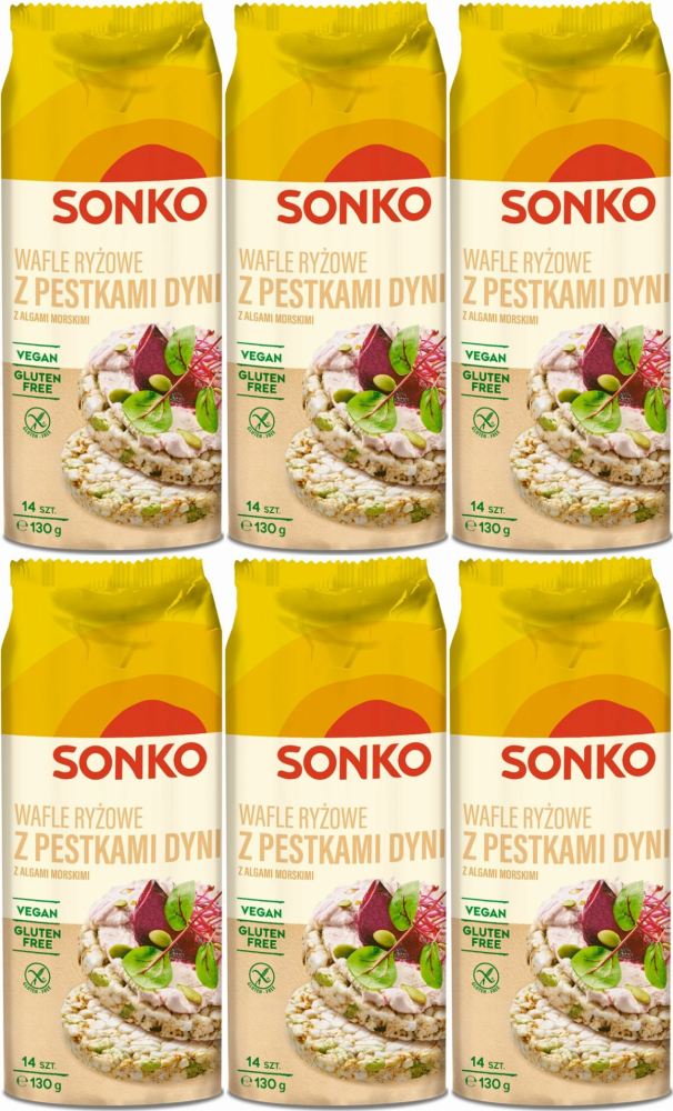 6x Wafle ryżowe Sonko, z pestkami dyni i algami, 130g