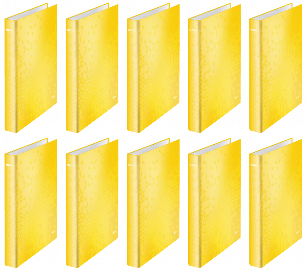 10x Segregator ringowy Leitz Wow, A4, szerokość grzbietu 40mm, 4 ringi, żółty