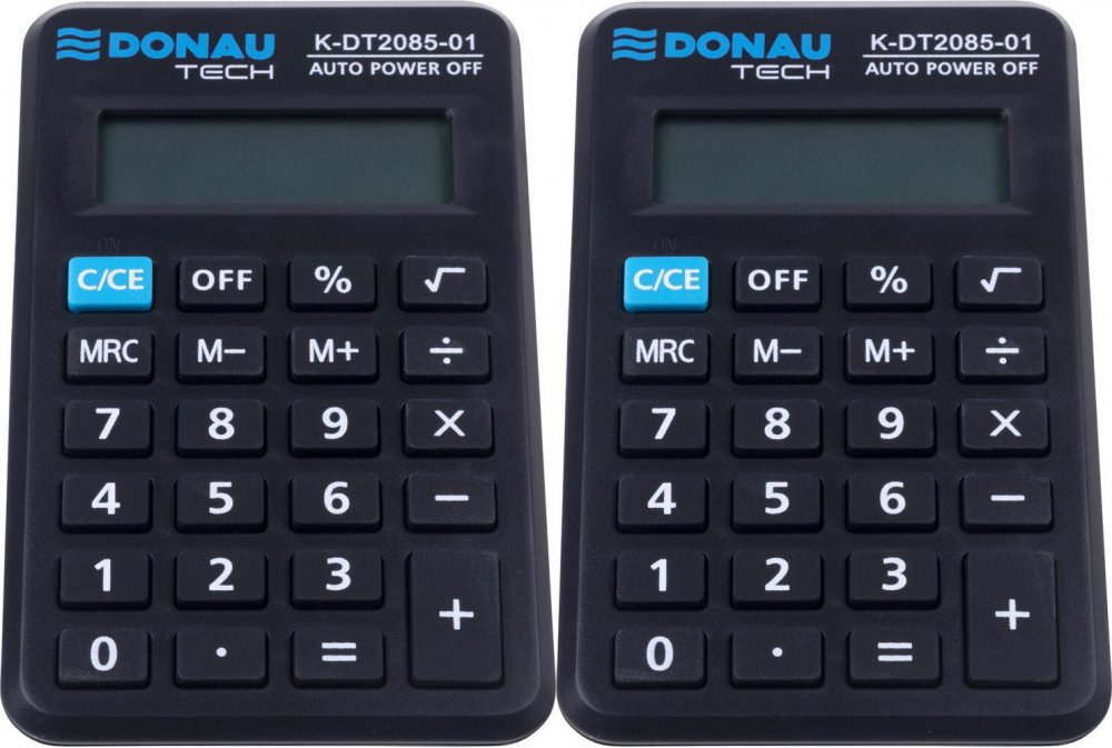 2x Mały kalkulator kieszonkowy Donau Tech, 8-cyfr, 114x69x19 mm, czarny