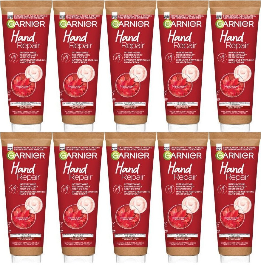 10x Krem do rąk Garnier, skóra extra sucha, 75ml
