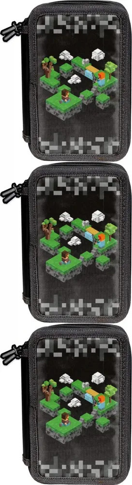 3x Piórnik 3-komorowy Paso Game, z wyposażeniem, 19.5x13x6.5cm, czarno-zielony