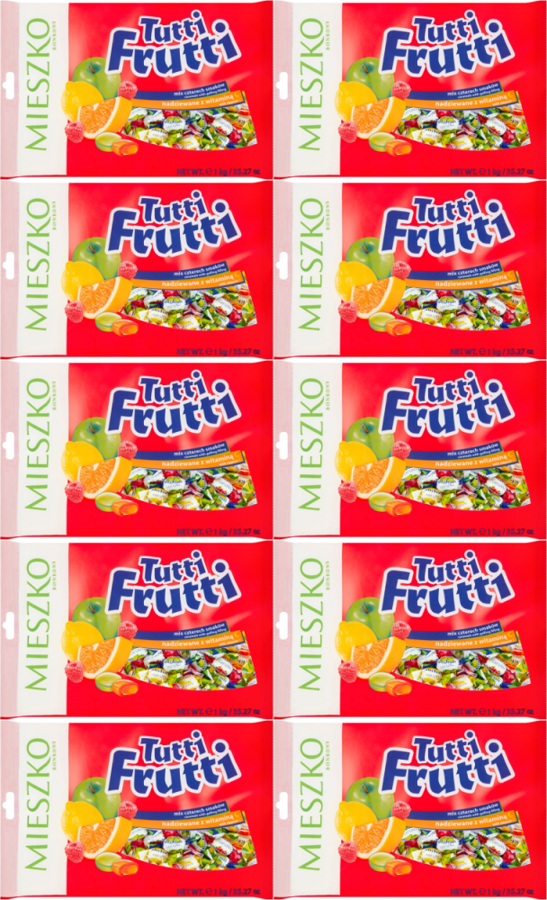 10x Cukierki Mieszko Tutti Frutti, mix owocowy, 1kg