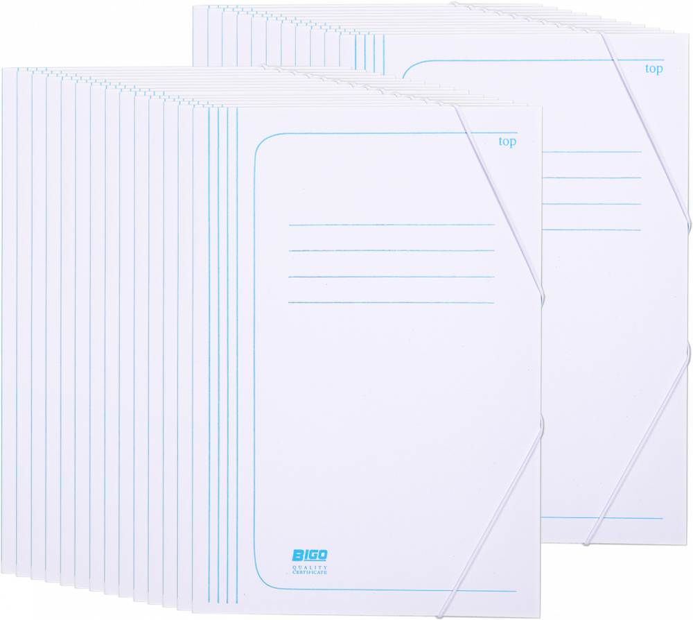 25x Teczka z gumką Bigo, A4, kartonowa, 350g/m2, 35mm, biały